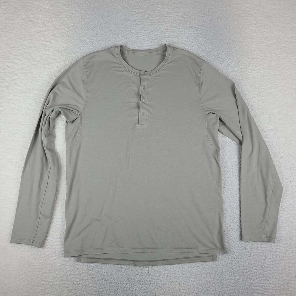 Lululemon Henley Sweatshirt Mens Medium Gray Taupe Snap Crewneck Long Sleeve